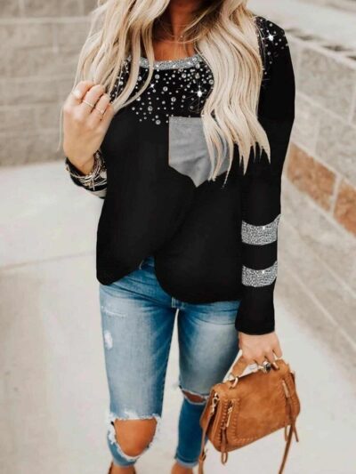 BLACK AND GREY LONG SLEEVE TOP